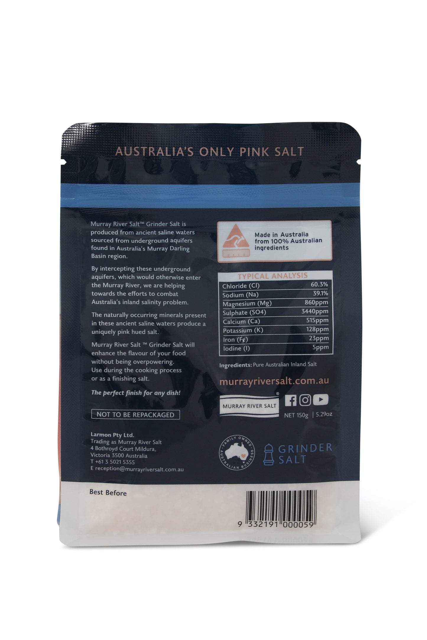 Australian Murray River Pink Raock Salt for Grinder in 150g Pouch