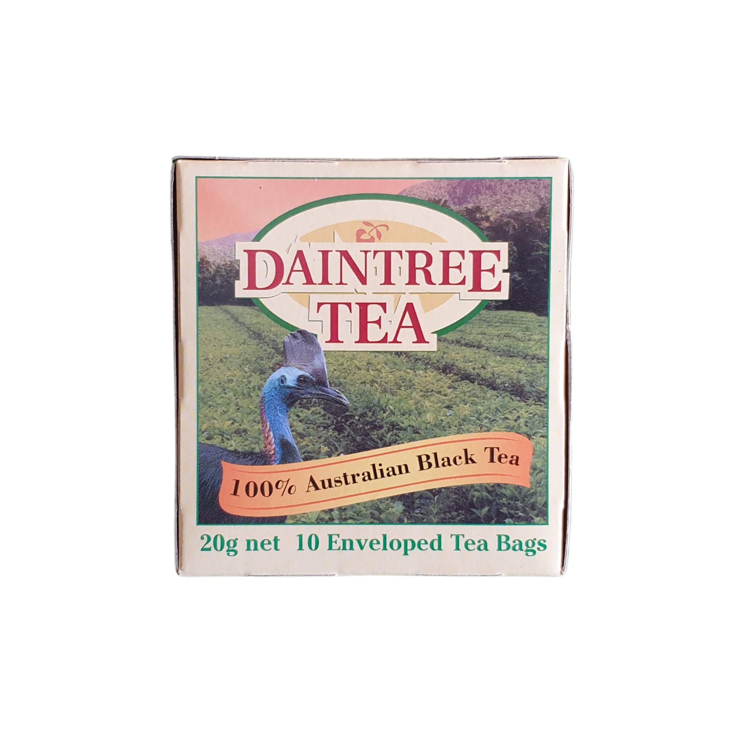 Individually wrapped Envelope Teabags in small yellow box of 10 Australian Daintree Tea