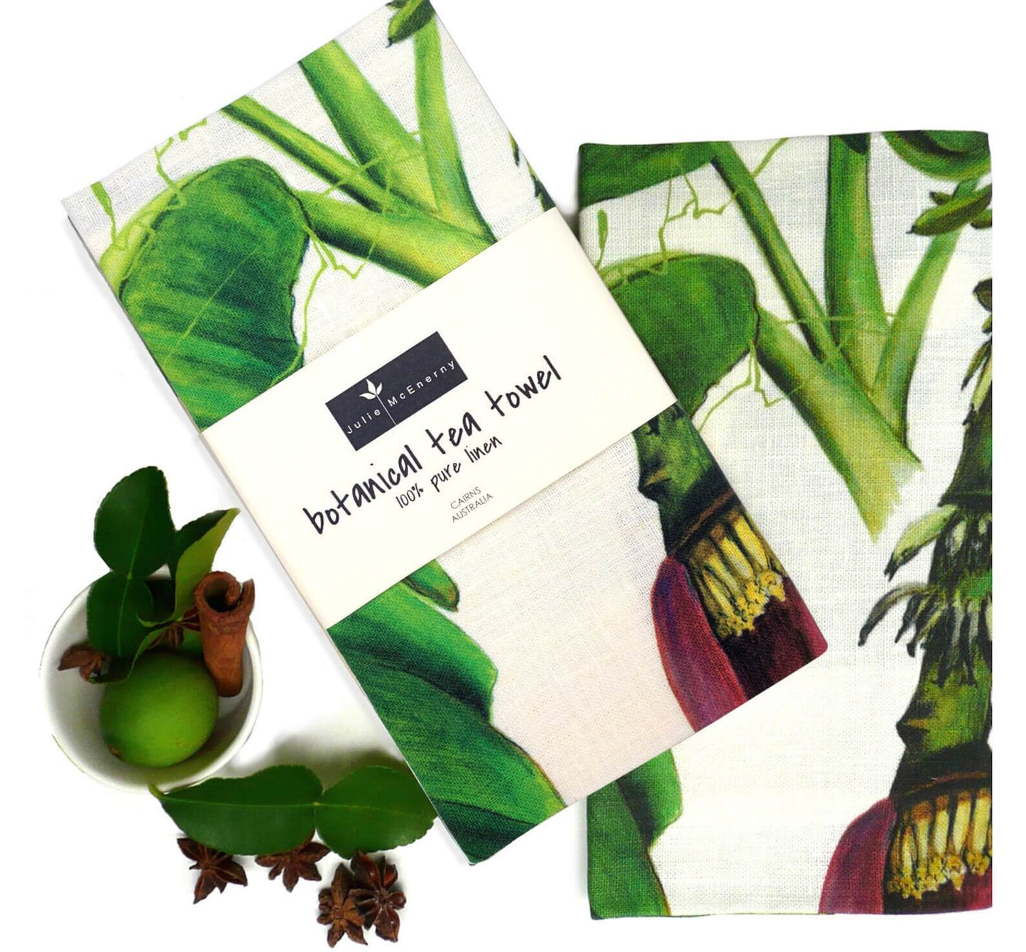 100 % Pure Linen Tea Towel with Australian Botanical Print -  Musa paradisiaca banana plant